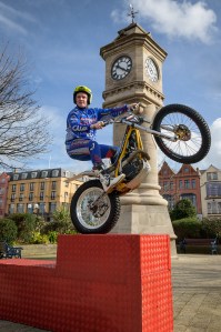 Trials bike rider Andy Perry preparing to compete in the Lego Live Bike Competition which will take place this Easter Monday, April 21st at The McKee Clock Arena, Bangor.