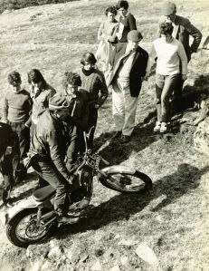 1971 - SSDT - Rob Edwards on the Montesa Cota 247 was 6th in this event. Other notable people in the photo are Alastair MacGillivray far left and third left: Rodger Mount (3 times Scottish Champion 1971-73)
