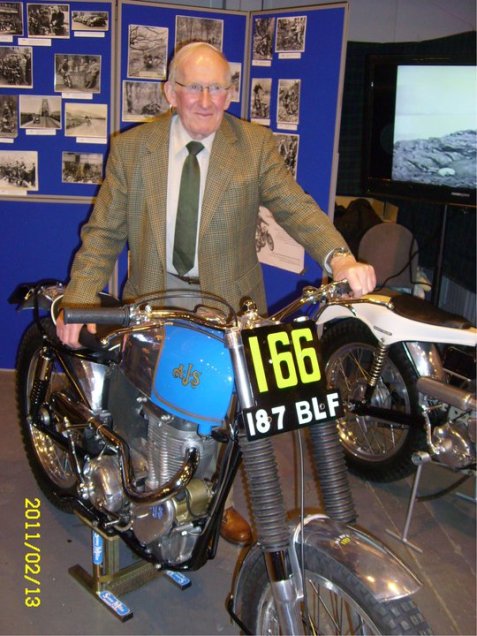 Gordon Jackson with his famous AJS 187BLF on which he won the 1961 SSDT on one solitary mark! (Photo: Trials Guru)