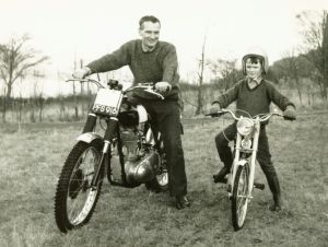 Friends of Ron Thomson, Hugh McDonald Senior and Junior. Hugh Snr is on Ron thomson's BSA Gold Star and Hugh Jnr on the special bike built for him by Ron Thomson. Photo courtesy of Alister McDonald, Fort William.