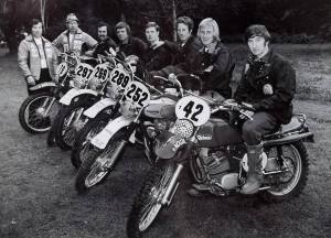 Sid, fourth from the left at the ISDT in the USA in 1973, Triumph mounted that year.