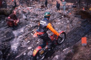 Alan Lampkin on Blackwater sections in the 1978 Scottish, note the Barcelona registration on his 325 Bultaco. Photo copyright: Iain Lawrie, Kinlochleven.