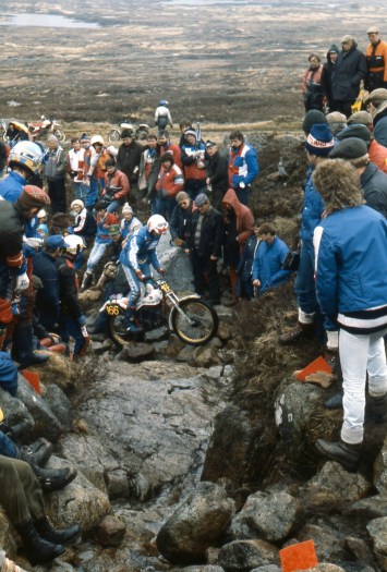 Bernard Cordonnier (320 JCM) on Chairlift in the 1985 Scottish Six Days - © – Iain Lawrie, Kinlochleven.
