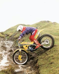 Stu on his 125 Gas Gas Contact in 1995 when a youth rider in Scotland.