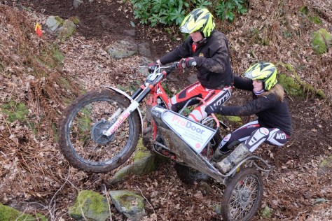 19 Daryl Dale Hannah Etherington championship coming in 3rd with 46 from thames mcc at the crmcc on the 6th of march Colin Dommett sidecar trial DSCF0396