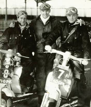 1959 - Lambretta scooters fielded a team of three riders: From left: Geoff Parker; Lewis 'Ludo' More and Alan Kimber, seen here at the Gorgie Market start area.