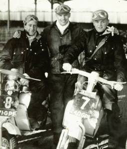 1959 - Lambretta scooters fielded a team of three riders: From left: Geoff Parker; Lewis 'Ludo' More and Alan Kimber, seen here at the Gorgie Market start area.