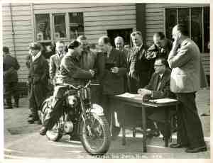 Iain Macintyre from Mallaig on his Norman, ready to start the 1953 Scottish from the old SMT garage at Roseburn, Edinburgh - Photo: Ray Biddle, Birmingham.