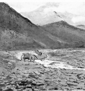 A Morgan three-wheeler depicted in artwork specially commissioned for Tommy Sandham's first book on the Scottish - Courtesy of Tommy D. Sandham, Magor.