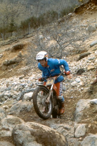 Thierry Michaud (Fantic) in 1985 on Lagnaha - Photo: Iain lawrie, Kinlochleven.