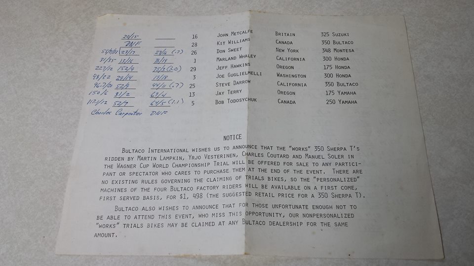 Bultaco offer - 1976 Wagner Cup