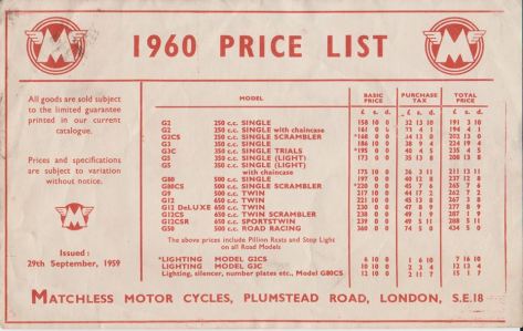 ajs - matchless 1960 prices