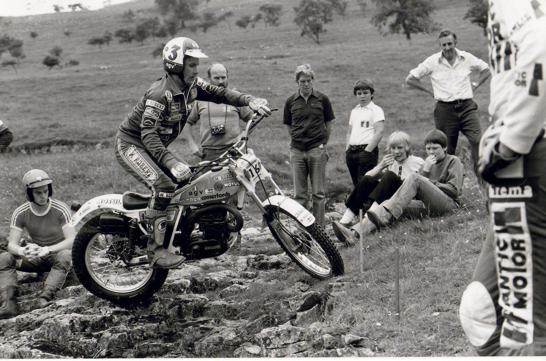 yrjo vesterinen on his way to winning the 1982 british trials championship aboard his works 340 bultaco in the allan jefferies trial