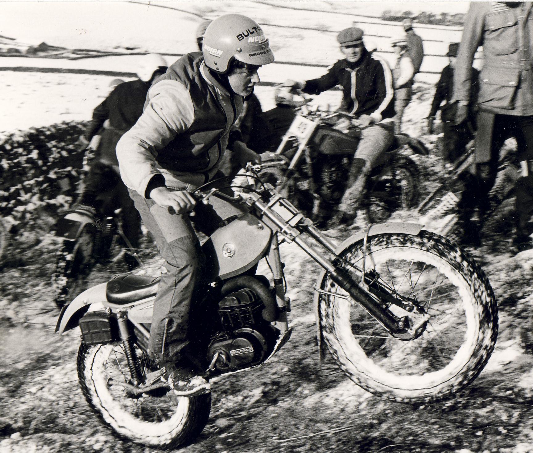 28glen scholey trying to shake of the snow on his bultaco at the wehterby john smith trial in 1979